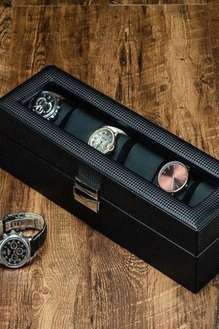 Coffret à Montre en Carbone Noir - 6 Montres