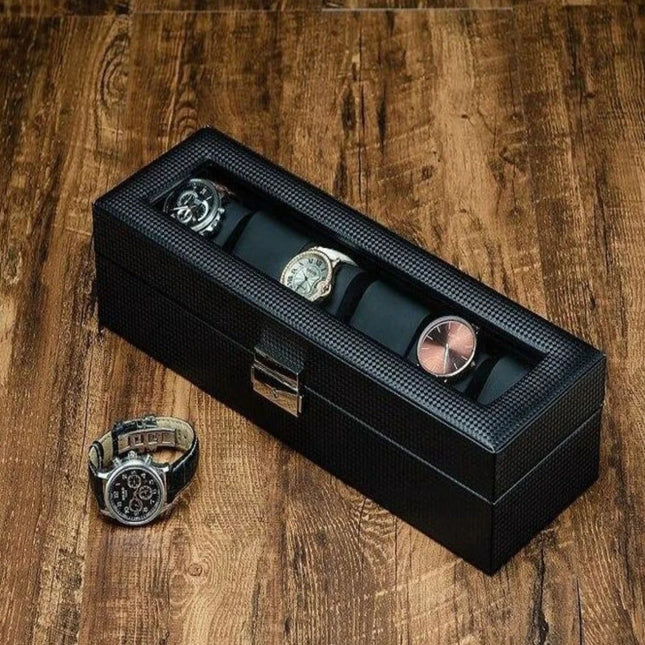 Coffret à Montre en Carbone Noir - 6 Montres