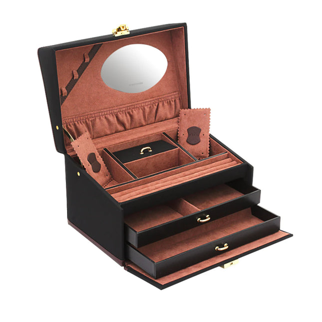 Boîte à Bijoux pour Femme Noir - Intérieur Rouge