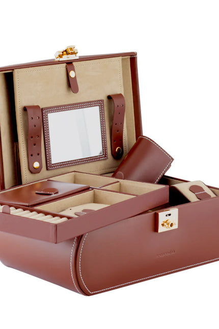 Boîte à Bijoux en Cuir - Marron & Beige