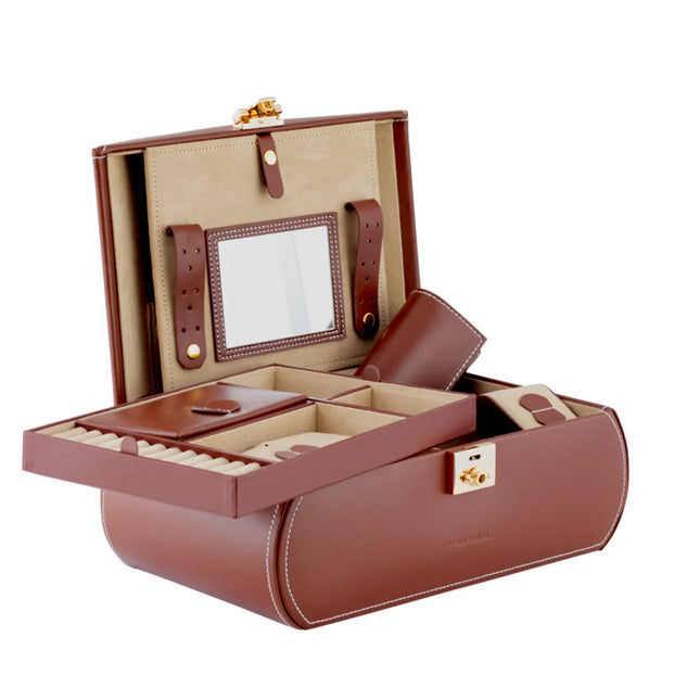Boîte à Bijoux en Cuir - Marron & Beige