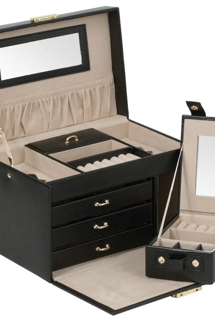 Coffret à Bijoux en Cuir Noir  - 3 Tiroirs Inclus