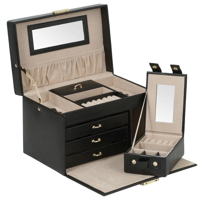 Coffret à Bijoux en Cuir Noir  - 3 Tiroirs Inclus