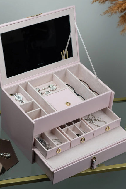 Boîte de Rangement à Bijoux avec Tiroirs - Rose