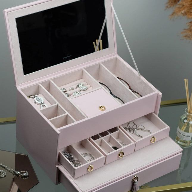 Boîte de Rangement à Bijoux avec Tiroirs - Rose