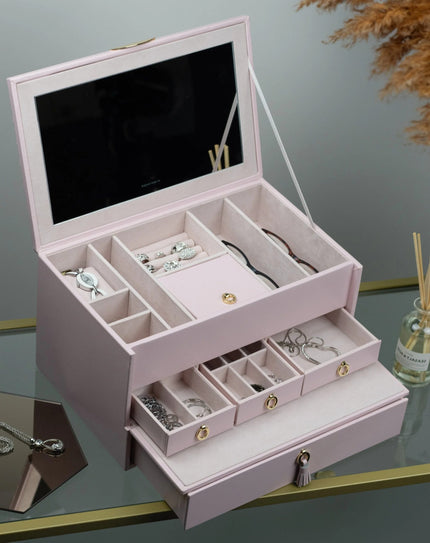 Boîte de Rangement à Bijoux avec Tiroirs - Rose