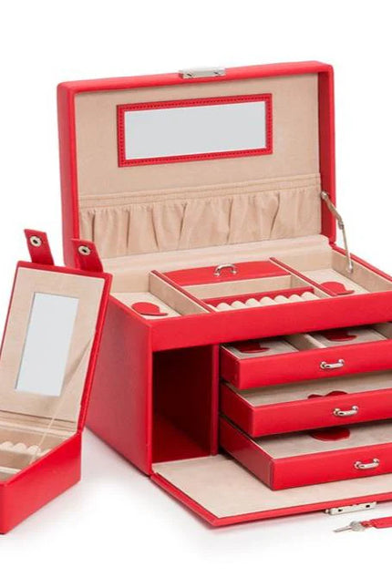 Boîte à Bijoux en Cuir - Rouge & Beige