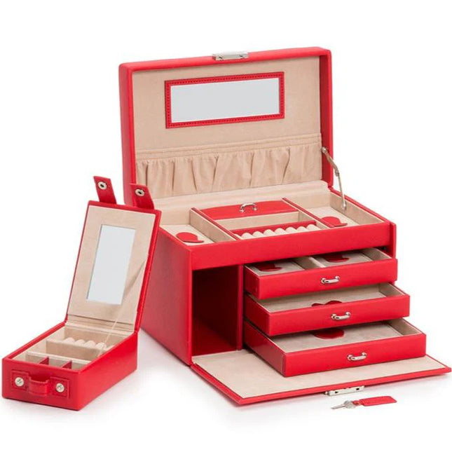 Boîte à Bijoux en Cuir - Rouge & Beige