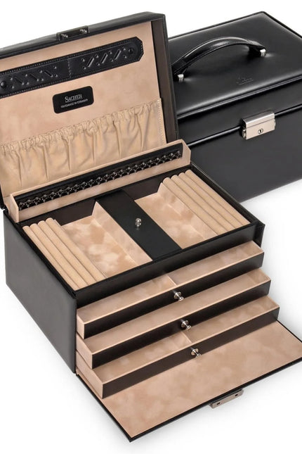 Coffret à Bijoux en Cuir Italien - Noir Profond