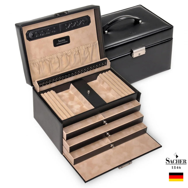 Coffret à Bijoux en Cuir Italien - Noir Profond