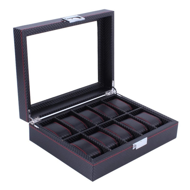 Coffret à Montre Noir en Carbone - 10 emplacements