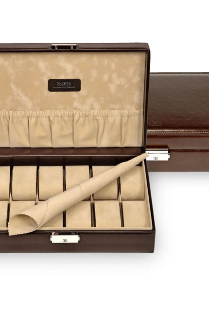 Coffret de Rangement à Montres en Cuir - Marron & Beige