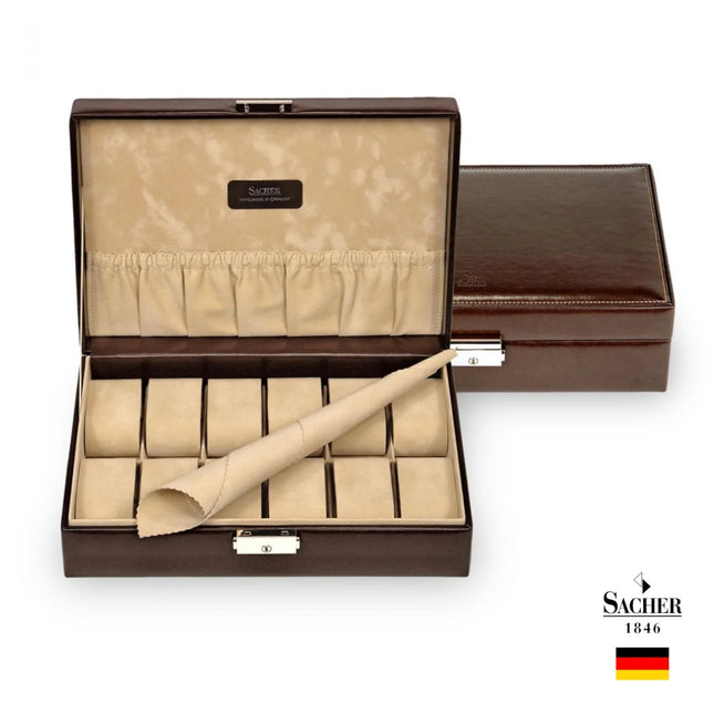 Coffret de Rangement à Montres en Cuir - Marron & Beige