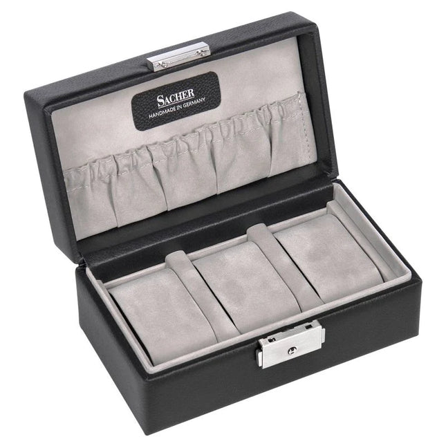 Boîte de Rangement pour 3 Montres - Cuir Italien Noir